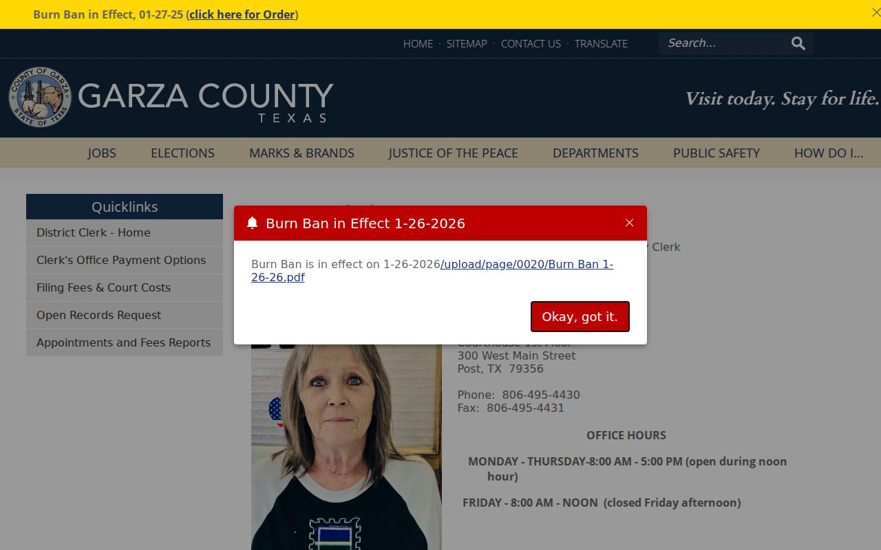 Garza County District Clerk page describing felony criminal records