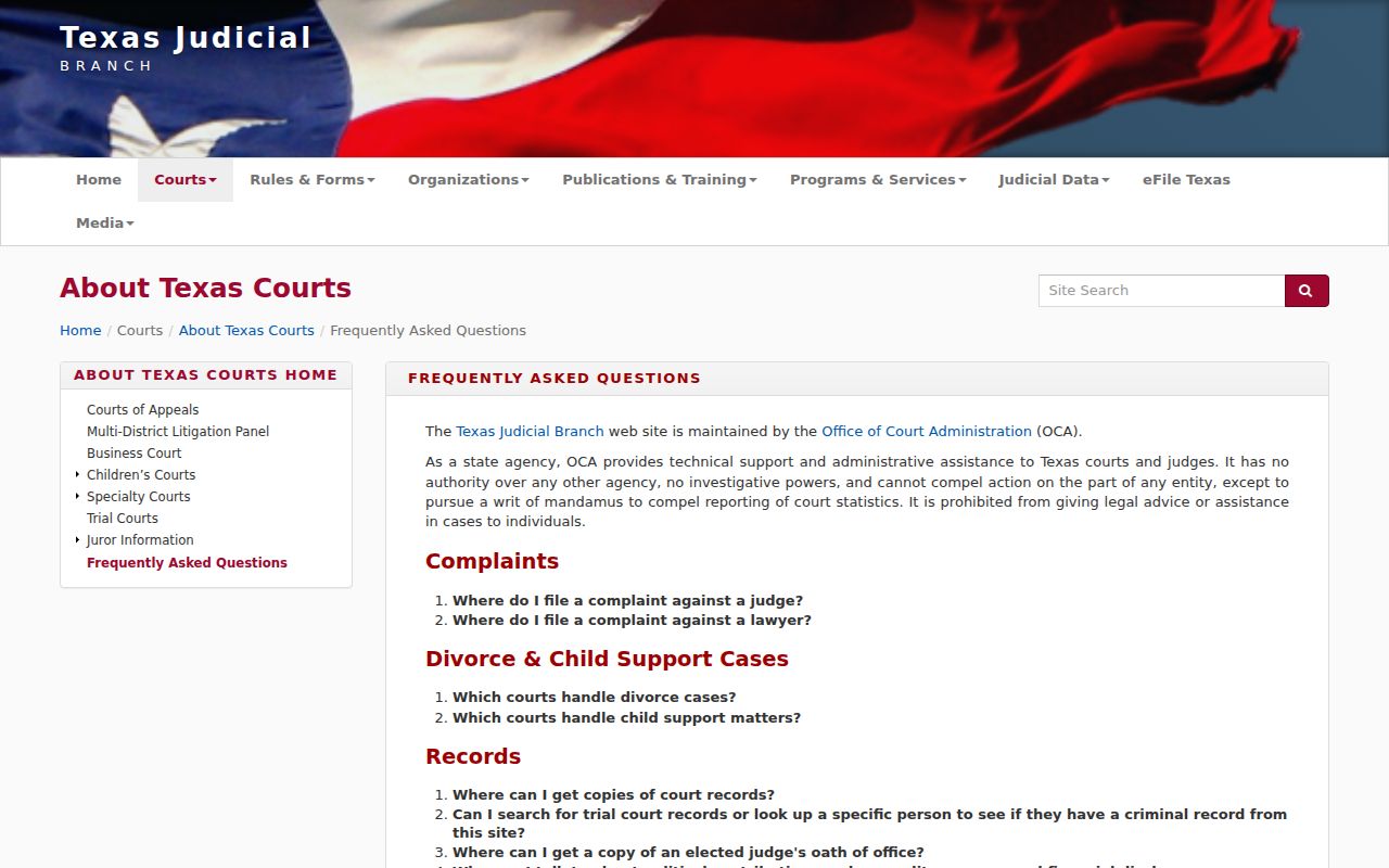 Texas Courts FAQ on the lack of a single statewide court search