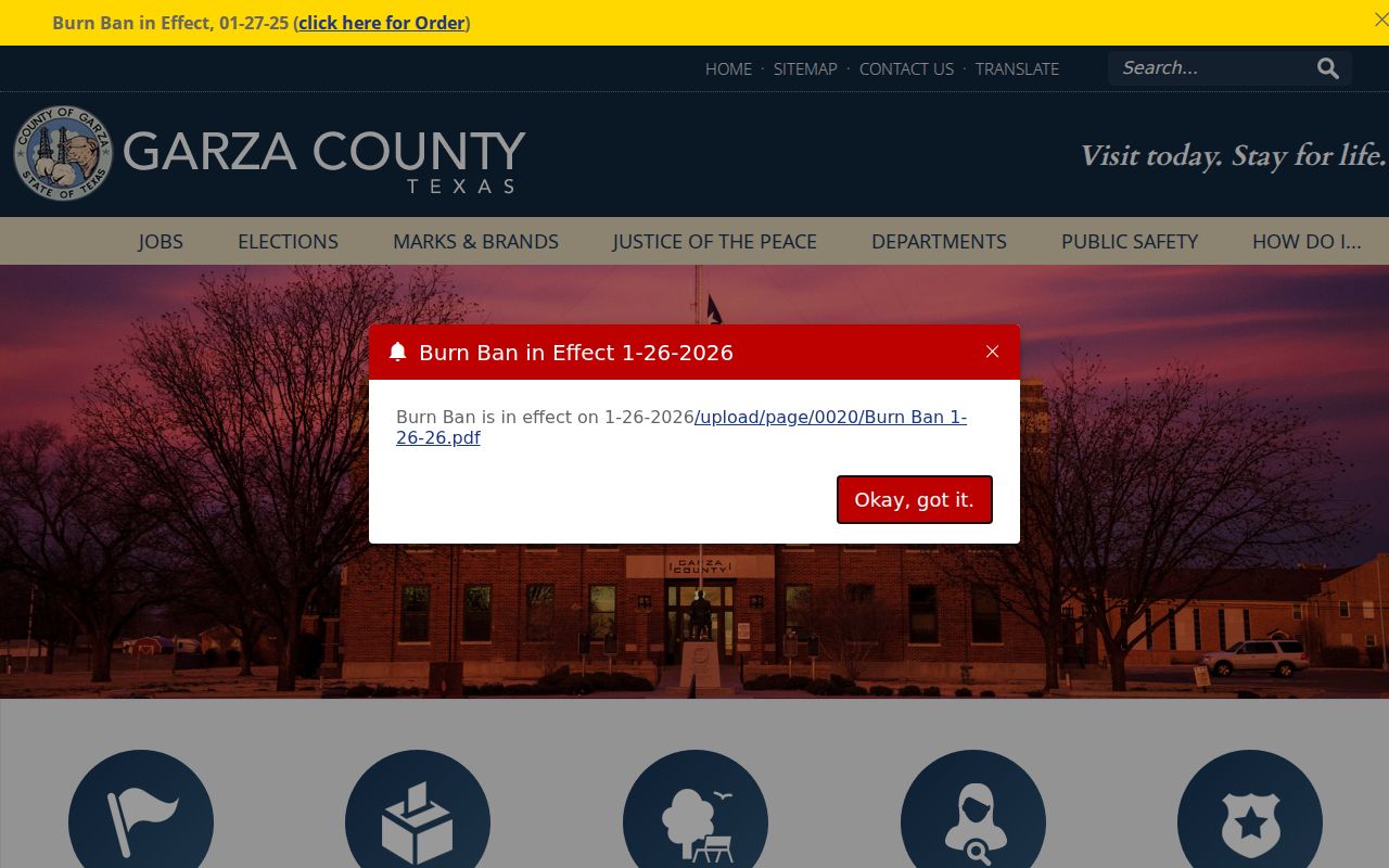 Garza County official website linking to the county courts and Sheriff
